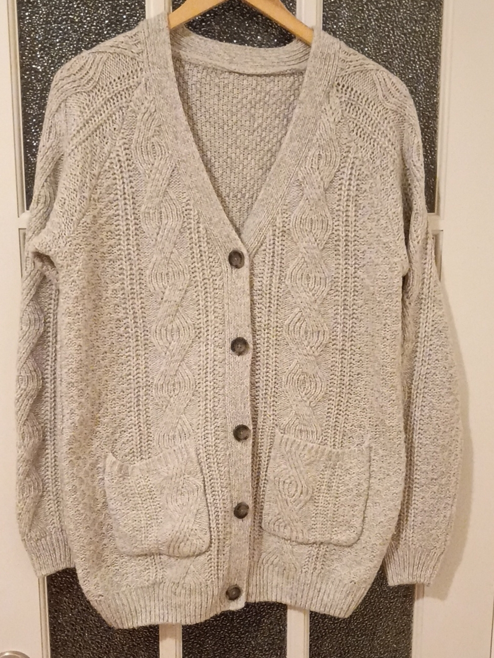 CANADIANA Cozy Cable Knit Button-Front Cardigan - Light Gray